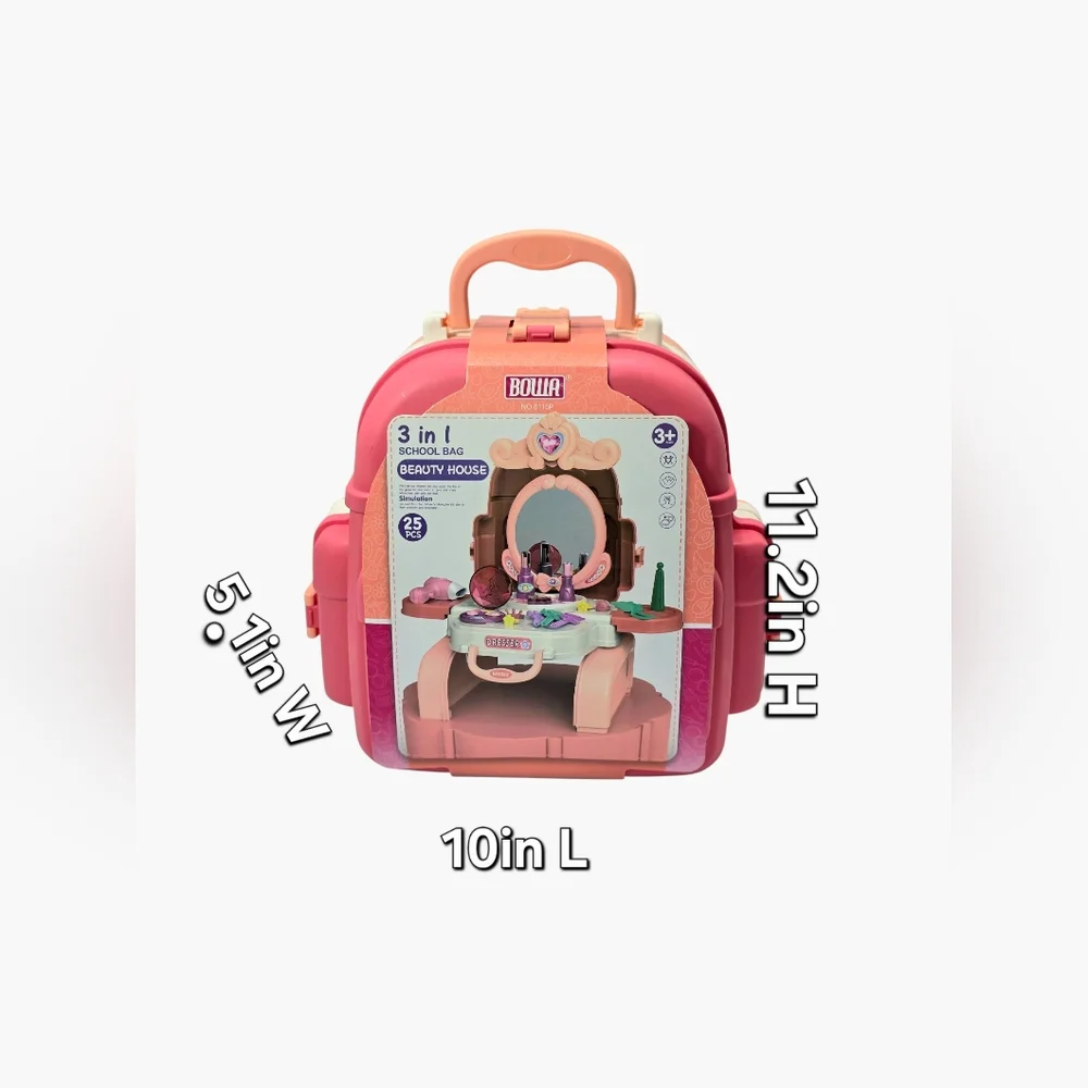 3-in-1 Kids Dresser Backpack Vanity Playset & Toddler Pretend Makeup Kit